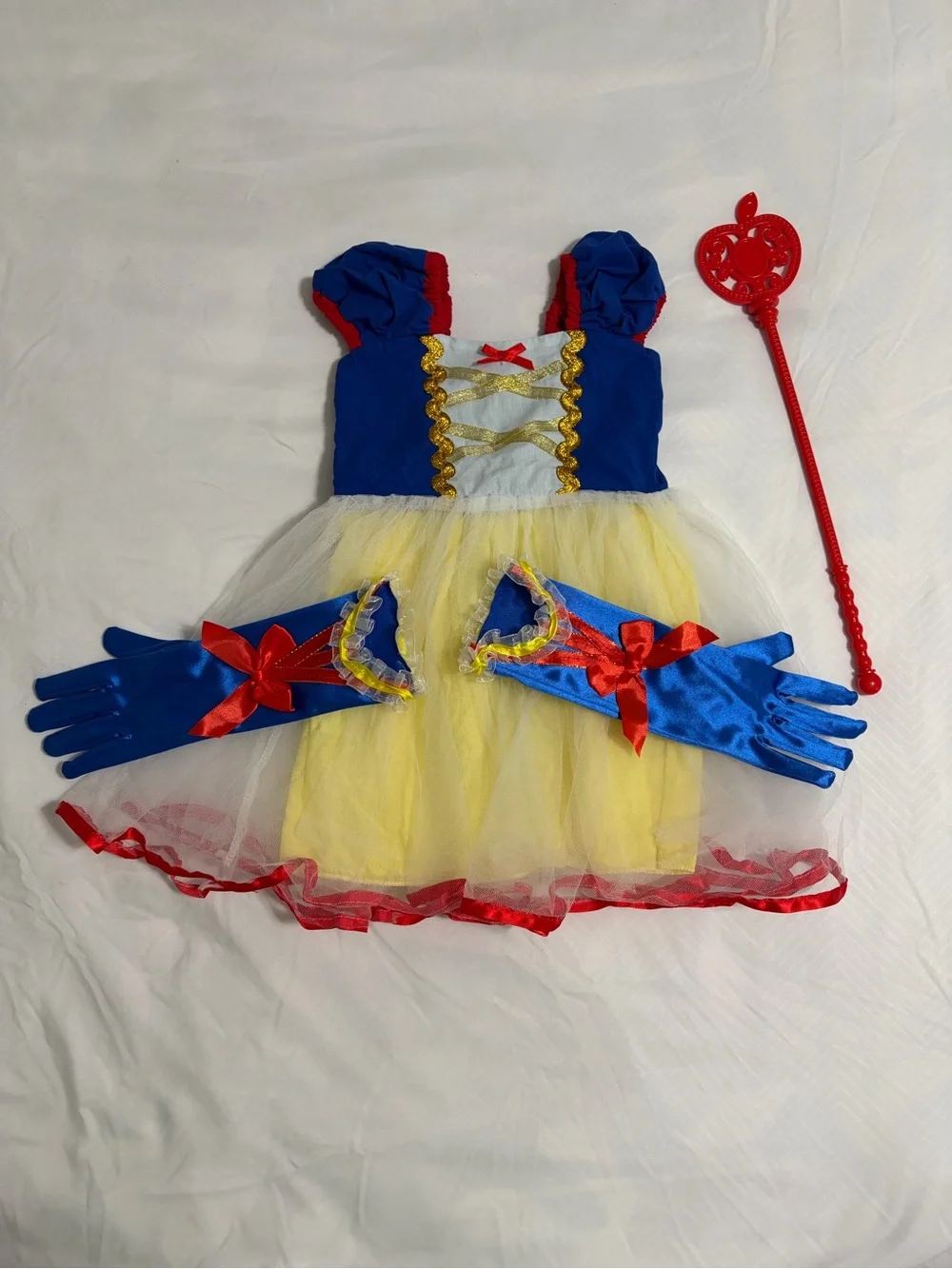 Snow White Classic Blue and Yellow Princess Kids Costume with Red Accents